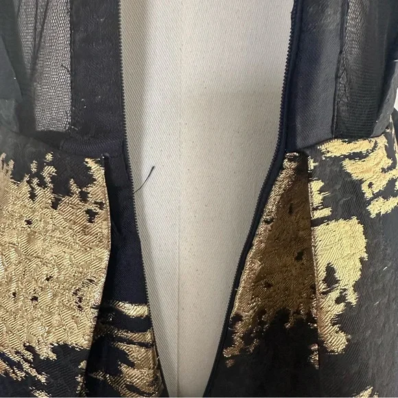 Alberto Makali Elegant Navy Gold V-Neck Sheer Back Wedding Guest Dress Size 6 - Picture 6 of 15